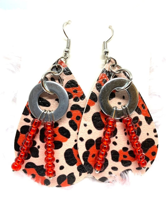 Hardware Earrings, Hardware jewelry. Leather look jewelry. Beaded earrings. unique earrings, lightweight earrings, animal print jewelry