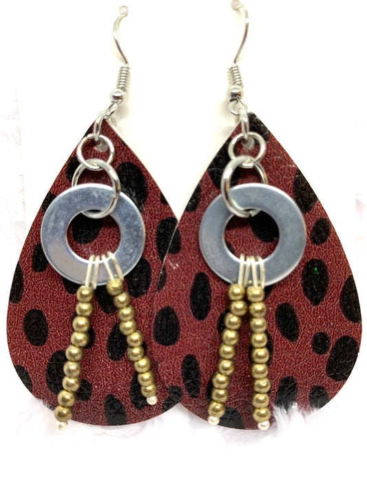 Hardware Earrings,Animal Print Earrings, Hardware jewelry. Leather look jewelry. Beaded earrings. Hypoallergenic, Original Design