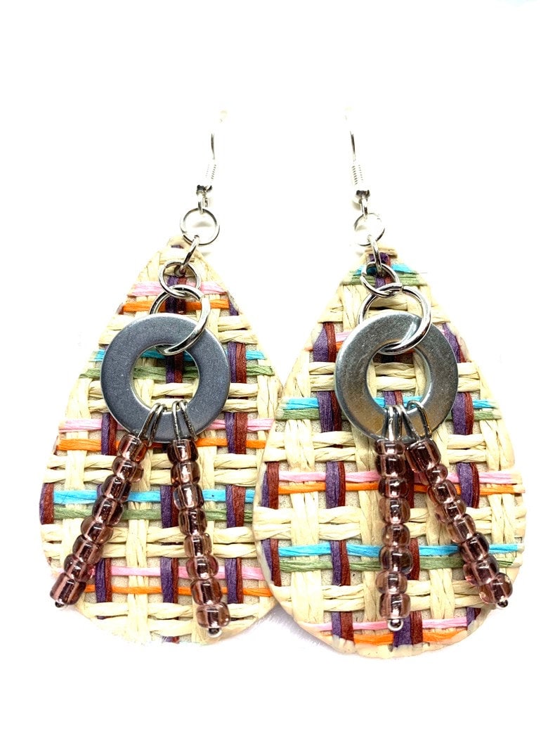 Hardware Earrings, Multicolor Earrings, Basket Weave Earrings, Beaded earrings. Hardware jewelry. Leather look jewelry. Original Design