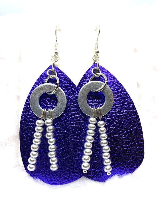 Hardware Earrings, Hardware jewelry. Leather look jewelry. Beaded earrings. Royal Blue Earrings, Pearl Earrings, Hypoallergenic, Original