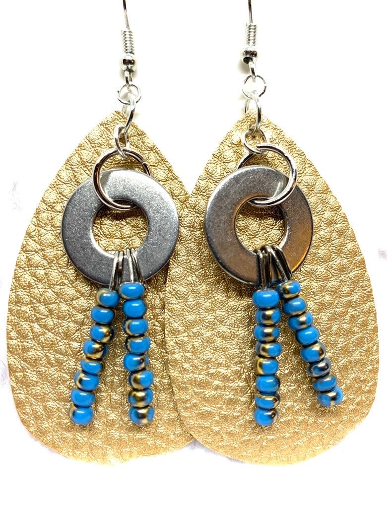 Hardware Earrings, Hardware jewelry. Leather look jewelry. Beaded earrings.  Faux Leather Earrings, Original Design, One of a Kind