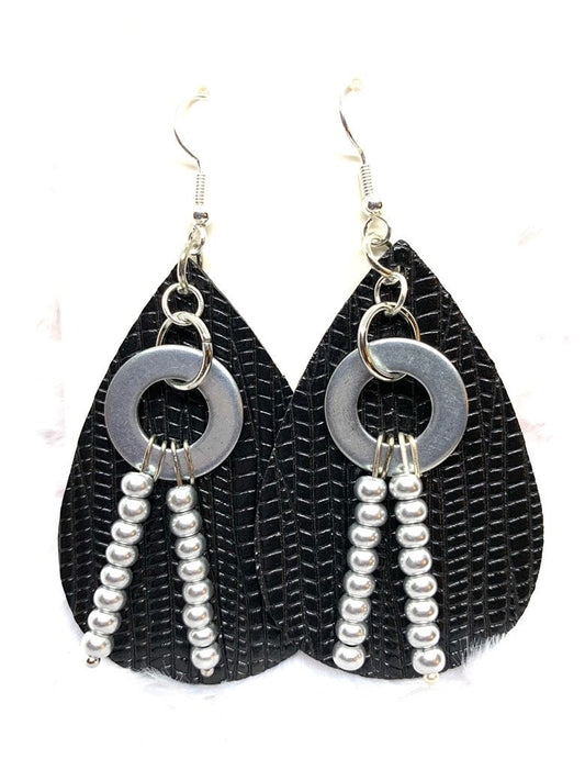 Hardware Earrings, Hardware jewelry. Leather look jewelry. Beaded earrings. Basket Weave Earrings, Leather Look Earrings, Original Design