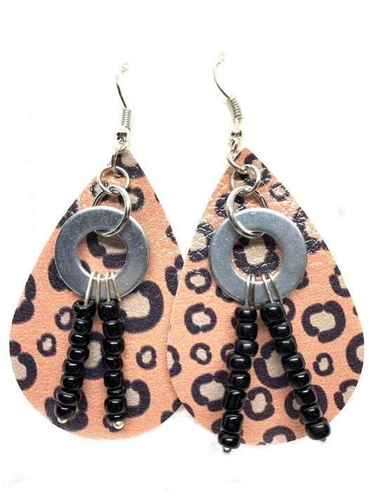 Hardware Earrings, Animal print, beaded earrings, Hardware jewelry. Leather look jewelry. Handmade, Unique earrings, Original design.