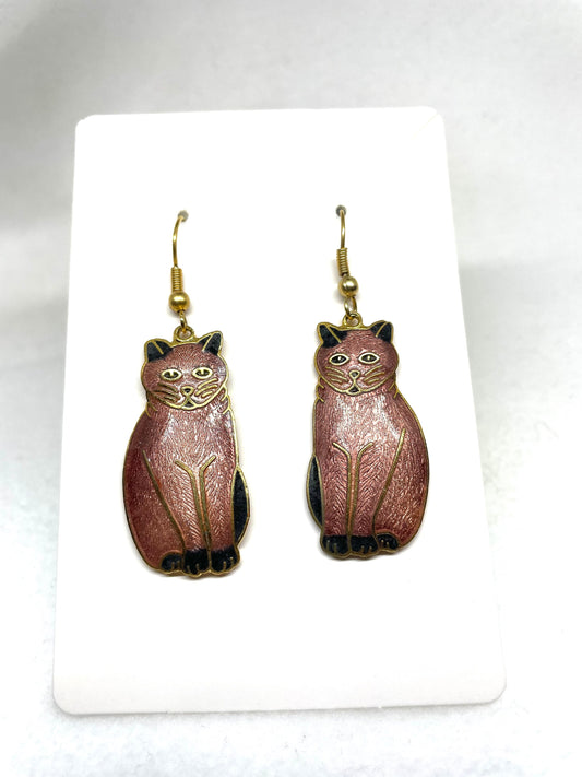 Cat Earrings, Cloisonné Cat Earrings, Bronze Cat Earrings, Dangle Earrings, Cat Jewelry, Cat Collectors gift, Crazy Cat Lady Earrings