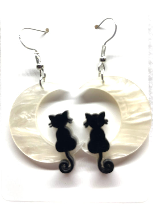 Cat Earrings, Cat in the Moon Earrings, Cat Jewelry. Handmade, free shipping