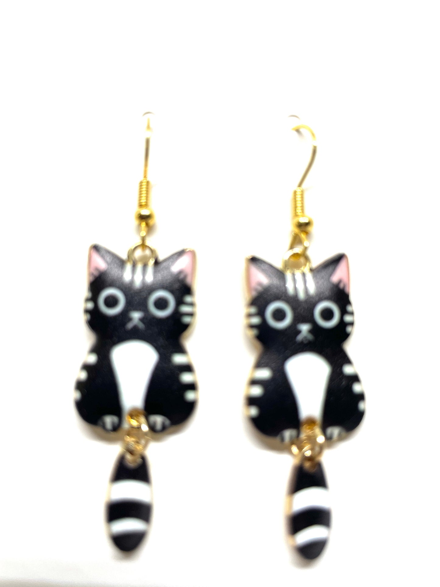 Dangly Tail Cat Earrings, Cat Jewelry, Tabby Cat Earrings, Tortoiseshell Cat Earrings, Calico Cat Earrings, Black and White Cat Earrings