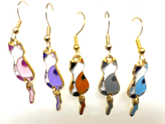 Calico Cat Earrings, Cat Jewelry, Kitty Earrings, Multicolor Cat Earrings, Cat Lady Earrings, Cat Mom Earrings, Dangle Cat Earrings, Feline
