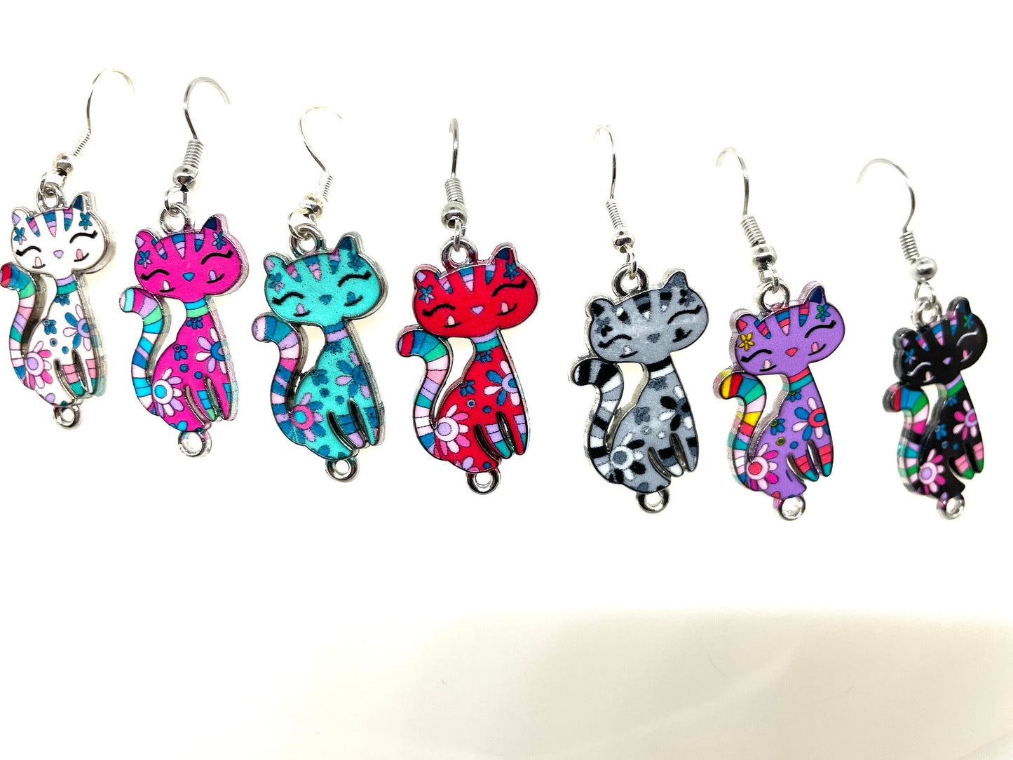 Sassy Cat Earrings, Cat Jewelry, Multicolor Cat Earrings, Kitty Earrings, Dangle Cat Earrings, Cat Lady Earrings, Cat Mom Earrings,