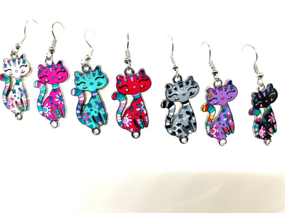 Sassy Cat Earrings, Cat Jewelry, Multicolor Cat Earrings, Kitty Earrings, Dangle Cat Earrings, Cat Lady Earrings, Cat Mom Earrings,