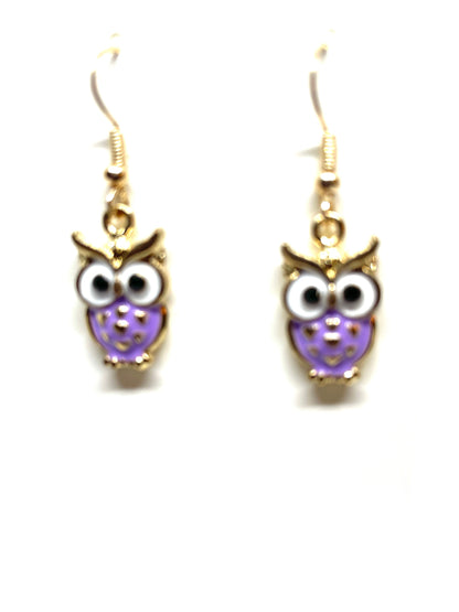 Colorful Owl Earrings, Owl Earrings, Owl Jewelry, Animal Jewelry, Bird-themed Jewelry, Enamel Owl Earrings, Owl Charm Earrings