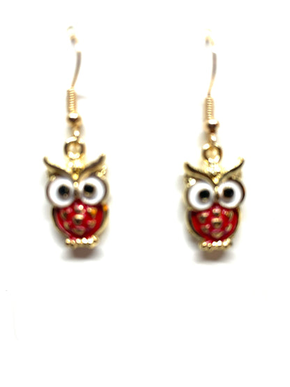 Colorful Owl Earrings, Owl Earrings, Owl Jewelry, Animal Jewelry, Bird-themed Jewelry, Enamel Owl Earrings, Owl Charm Earrings