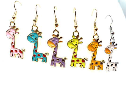 Colorful Giraffe Earrings, Giraffe Earrings, Animal Earrings, Giraffe Jewelry, Animal Lovers Jewelry, Enamel and Gold Giraffe Earrings