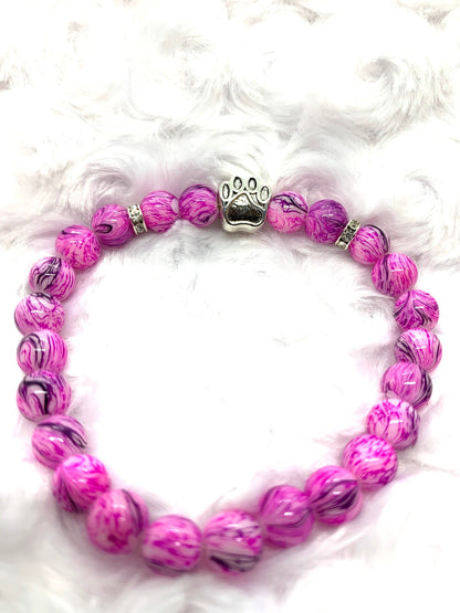 Pet Memorial Bracelet, Dog Paw Print Bracelet, Cat Paw Print Bracelet, Blue Bracelet, Pink Bracelet, Black Bracelet, Black Marbled Bracelet