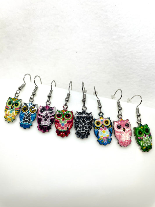 Colorful Owl Earrings, Enamel Owl Earrings, Bird Earrings, Wild Life Jewelry, Owl Jewelry, Owl Lovers Earrings, Gift for Nature Lovers