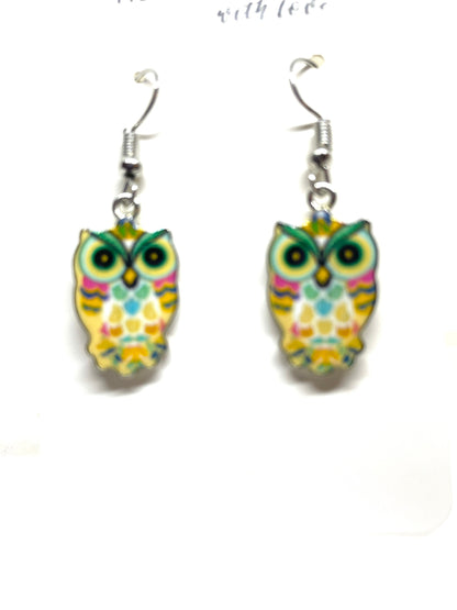 Colorful Owl Earrings, Enamel Owl Earrings, Bird Earrings, Wild Life Jewelry, Owl Jewelry, Owl Lovers Earrings, Gift for Nature Lovers