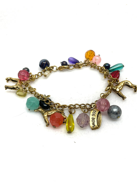 Multicolor Greyhound Charm Bracelet, Dog Charm Bracelet, Greyhound Lovers Jewelry, Dog Lovers Jewelry, Gold Chain Dog Charm Bracelet