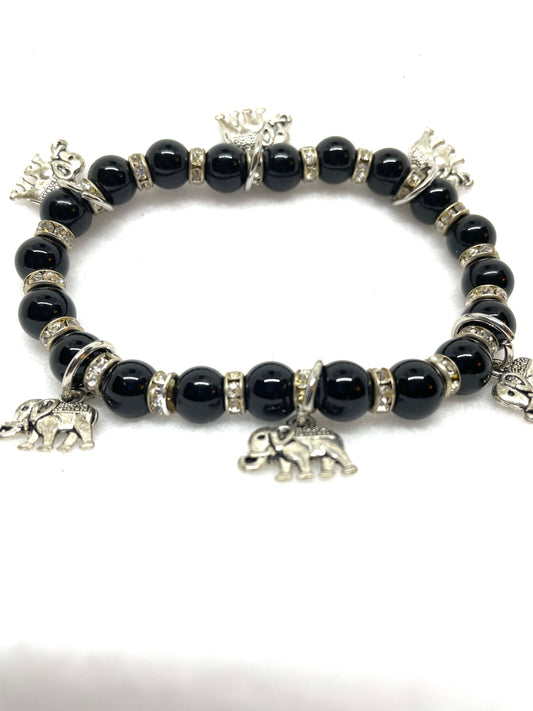 Elephant Charm Bracelet, Black and Silver Charm Bracelet, Elephant Jewelry, Wildlife Jewelry, African Animal Jewelry, My Katz Designs
