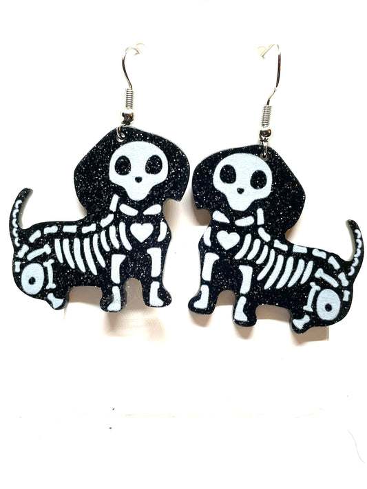 Dachshund Skeleton Halloween Earrings, Dachshund Halloween Earrings, Dachshund Earrings, Dachshund Skeleton Earrings, Dog Halloween Earrings