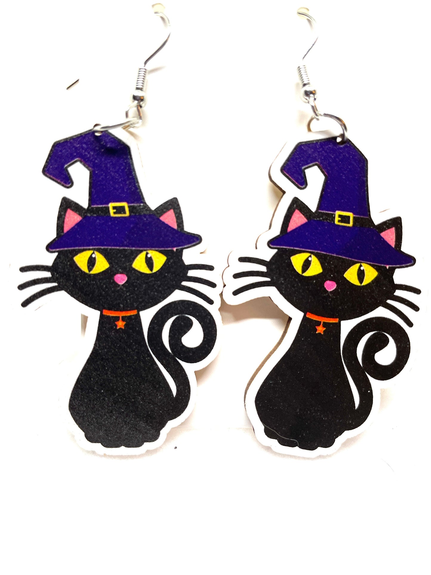 Cute Black Cat Halloween Earrings, Black Cat with Witch's Hat Earrings, Black Cat Earrings, Halloween Earrings, Witchy Black Cat Earrings