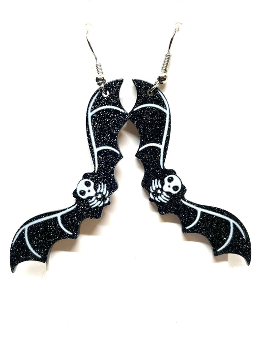 Bat Skeleton Halloween Earrings, Bat Halloween Earrings, Bat Skeleton Earrings, Spooky Bat Earrings, Halloween Earrings, Bat Earrings