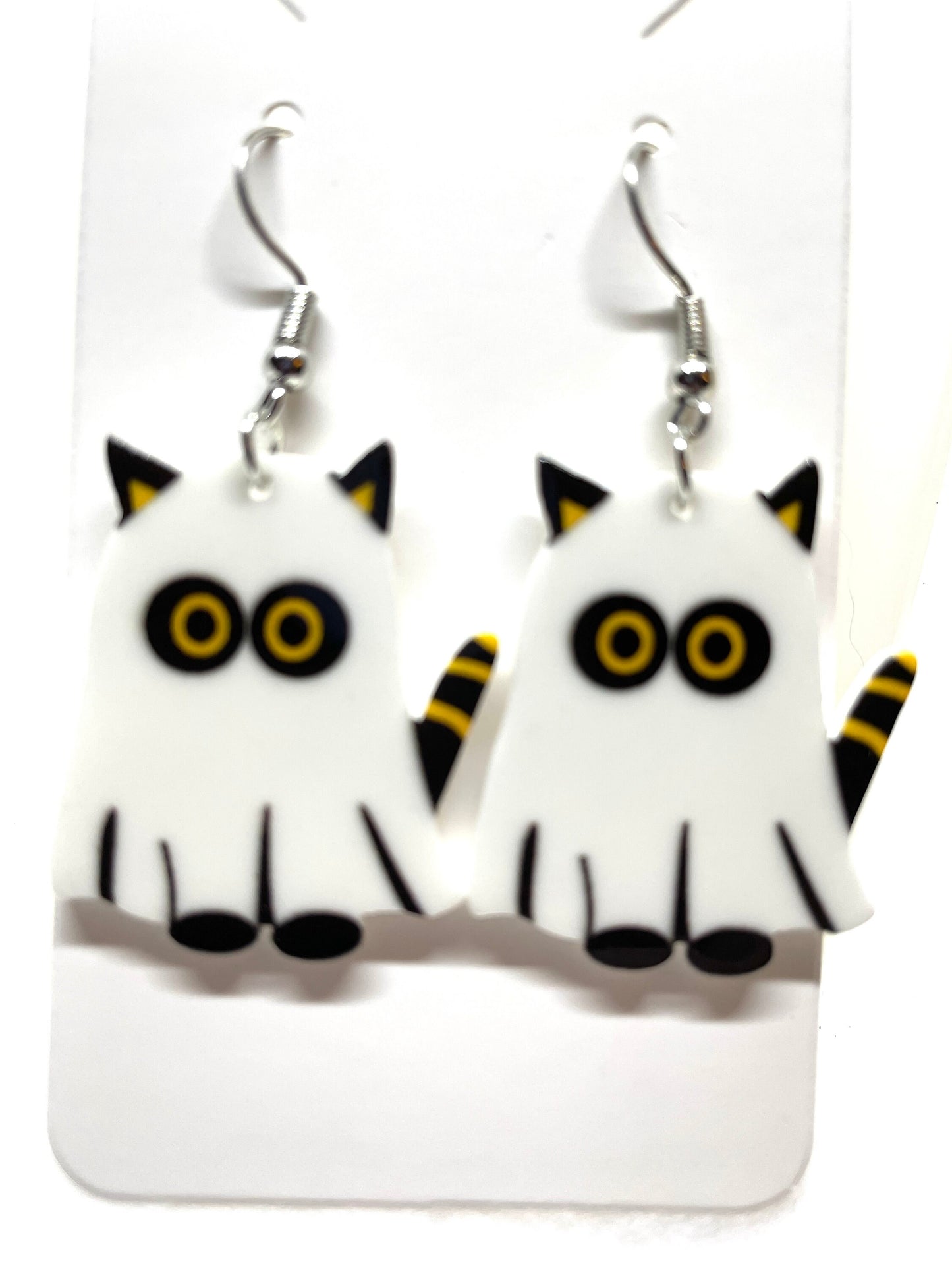 Cute Cat Ghost Halloween Earrings, Ghost Cat Earrings,  Spooky Cat Earrings, Cat Halloween Earrings, Cat Lover's Halloween Earrings