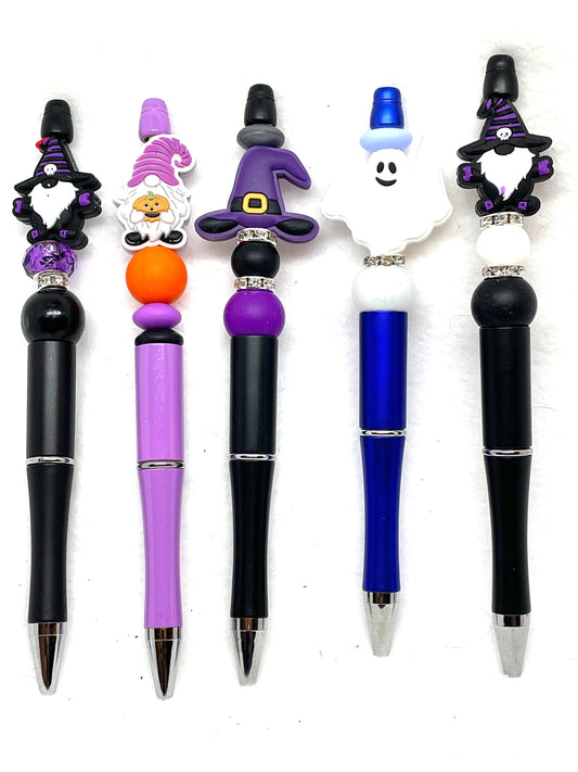 Halloween Beaded Pens, Gnome Beaded Pens, Ghost Beaded, Witches Hat Beaded Pen, Decorative Beaded Pen with 3 refills, Black Ink