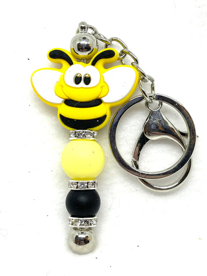 Beaded Bee Keychain, Bee Keychain, Bee Lovers Keychain, Honeycomb Keychain, Insect Keychain,