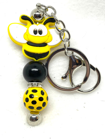 Beaded Bee Keychain, Bee Keychain, Bee Lovers Keychain, Honeycomb Keychain, Insect Keychain,