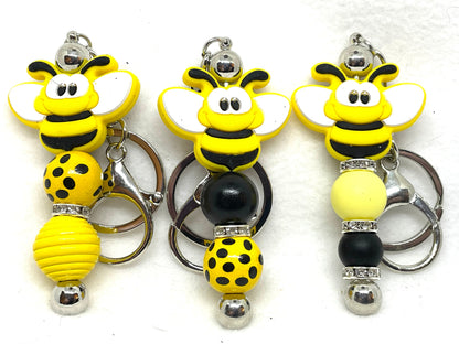 Beaded Bee Keychain, Bee Keychain, Bee Lovers Keychain, Honeycomb Keychain, Insect Keychain,