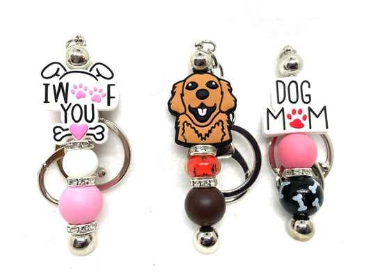 Beaded Dog Keychain, Decorative Dog Keychain, Golden Retriever Keychain, I Woof You Keychain, Dog Mom Keychain, Dog Lovers Keychain