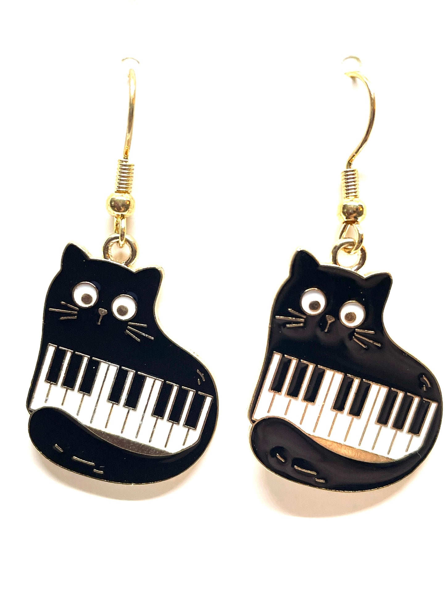 Piano Black Cat Earrings, Black Cat Earrings, Musical Cat Earrings, Cat Lover's Earrings, Cat Mom Earrings, Dangle Cat Earrings