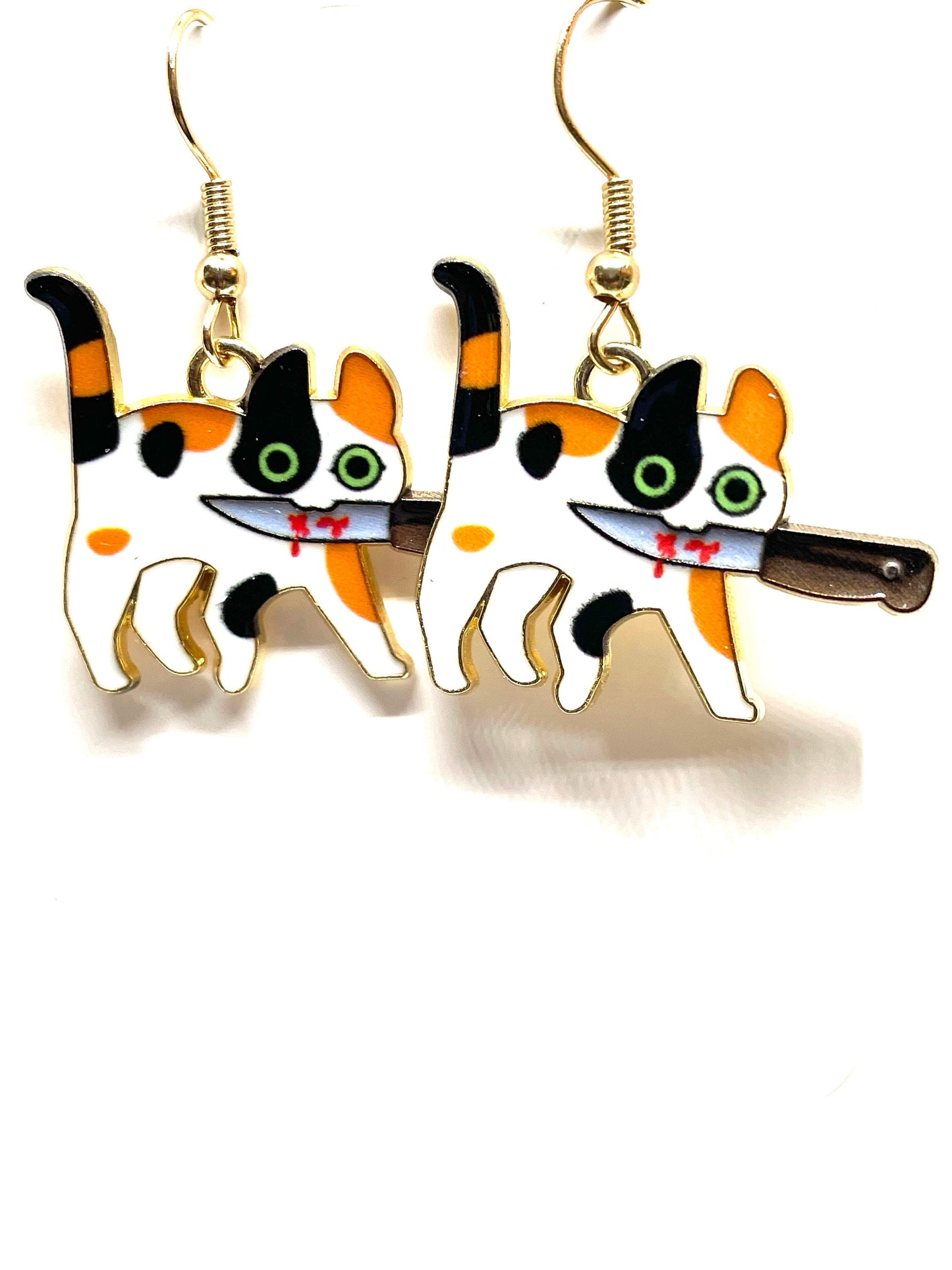 Murder Cat Halloween Earrings, Calico Cat Earrings, Tortoiseshell Cat Earrings, Black Cat Earrings, Tabby Cat Earrings, Halloween Earrings