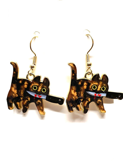 Murder Cat Halloween Earrings, Calico Cat Earrings, Tortoiseshell Cat Earrings, Black Cat Earrings, Tabby Cat Earrings, Halloween Earrings