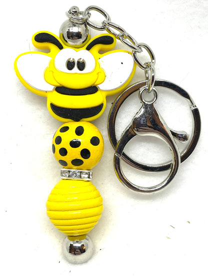 Beaded Bee Keychain, Bee Keychain, Bee Lovers Keychain, Honeycomb Keychain, Insect Keychain,