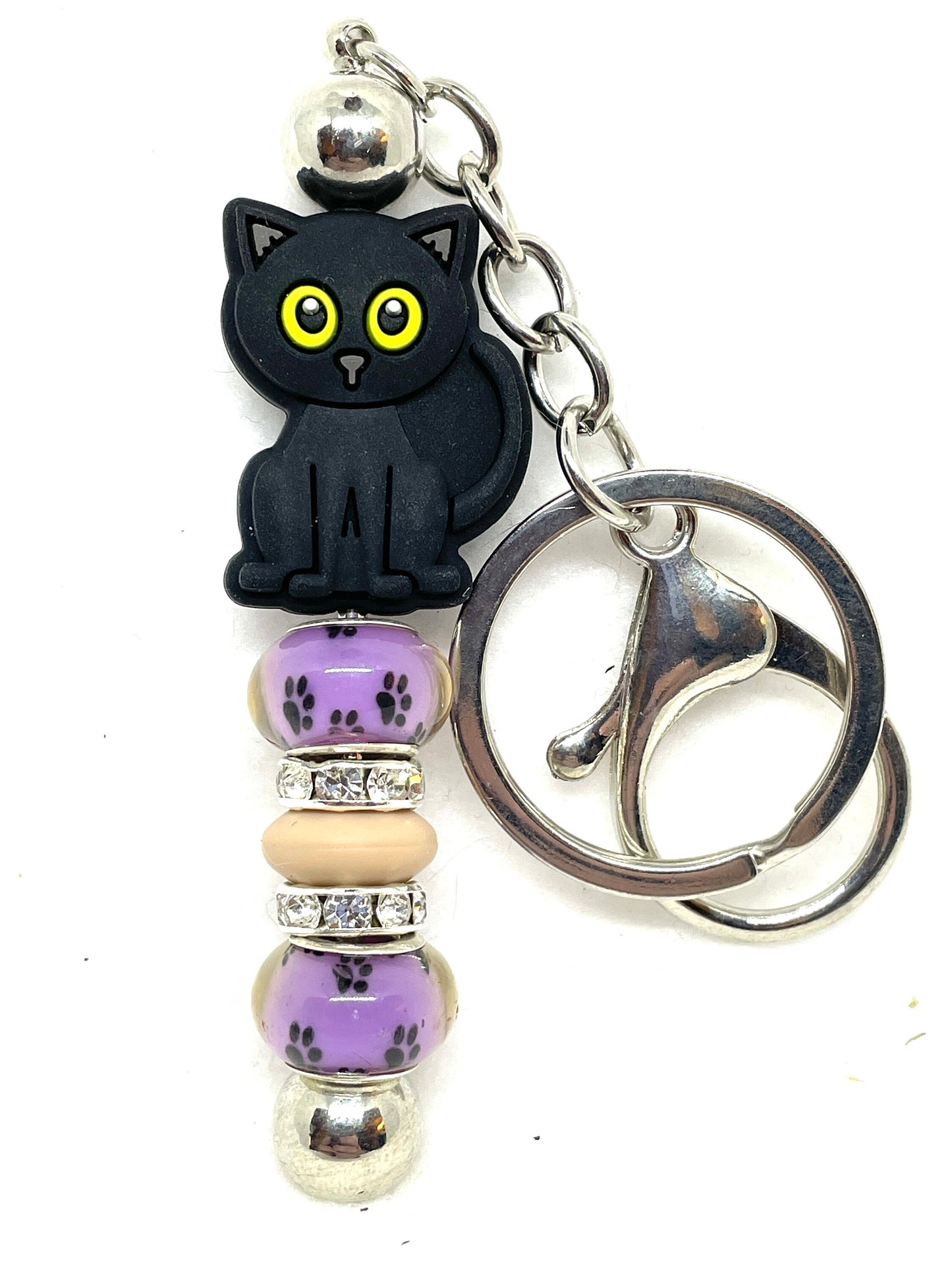 Beaded Cat Keychains, Cat Key Chains, Black Cat Keychains, Pink Cat Keychains, Decorative Keychains, Kitty Keychains, Feline Keychains