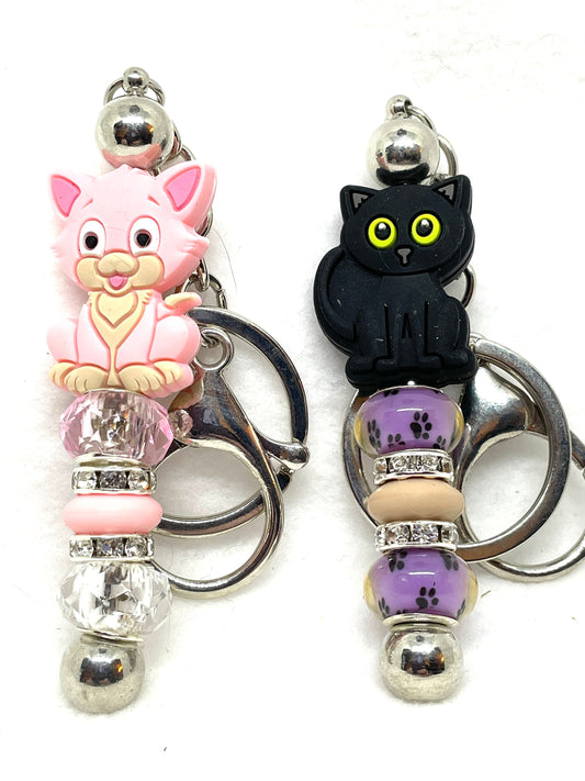 Beaded Cat Keychains, Cat Key Chains, Black Cat Keychains, Pink Cat Keychains, Decorative Keychains, Kitty Keychains, Feline Keychains