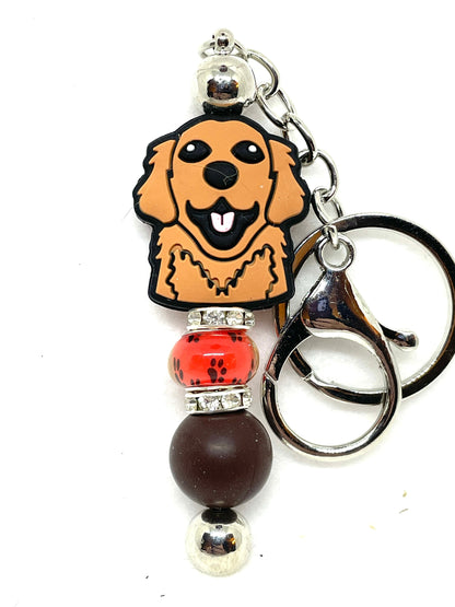 Beaded Dog Keychain, Decorative Dog Keychain, Golden Retriever Keychain, I Woof You Keychain, Dog Mom Keychain, Dog Lovers Keychain