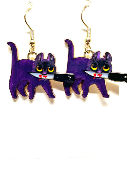 Murder Cat Halloween Earrings, Calico Cat Earrings, Tortoiseshell Cat Earrings, Black Cat Earrings, Tabby Cat Earrings, Halloween Earrings