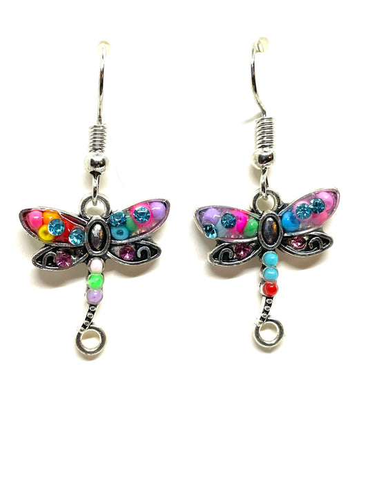 Dragonfly Earrings, Colorful Dragonfly Earrings, Colorful Insect Earrings, Dragonfly Jewelry, Hypoallergenic Ear Hooks, Dangle Earrings