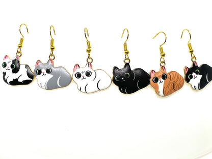 Cuddly Cat Earrings, Black Cat Earrings, White Cat Earrings, Bicolor Cat Earrings, Brown Tabby Cat Earrings, Gray Cat Earrings