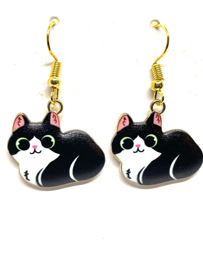 Cuddly Cat Earrings, Black Cat Earrings, White Cat Earrings, Bicolor Cat Earrings, Brown Tabby Cat Earrings, Gray Cat Earrings