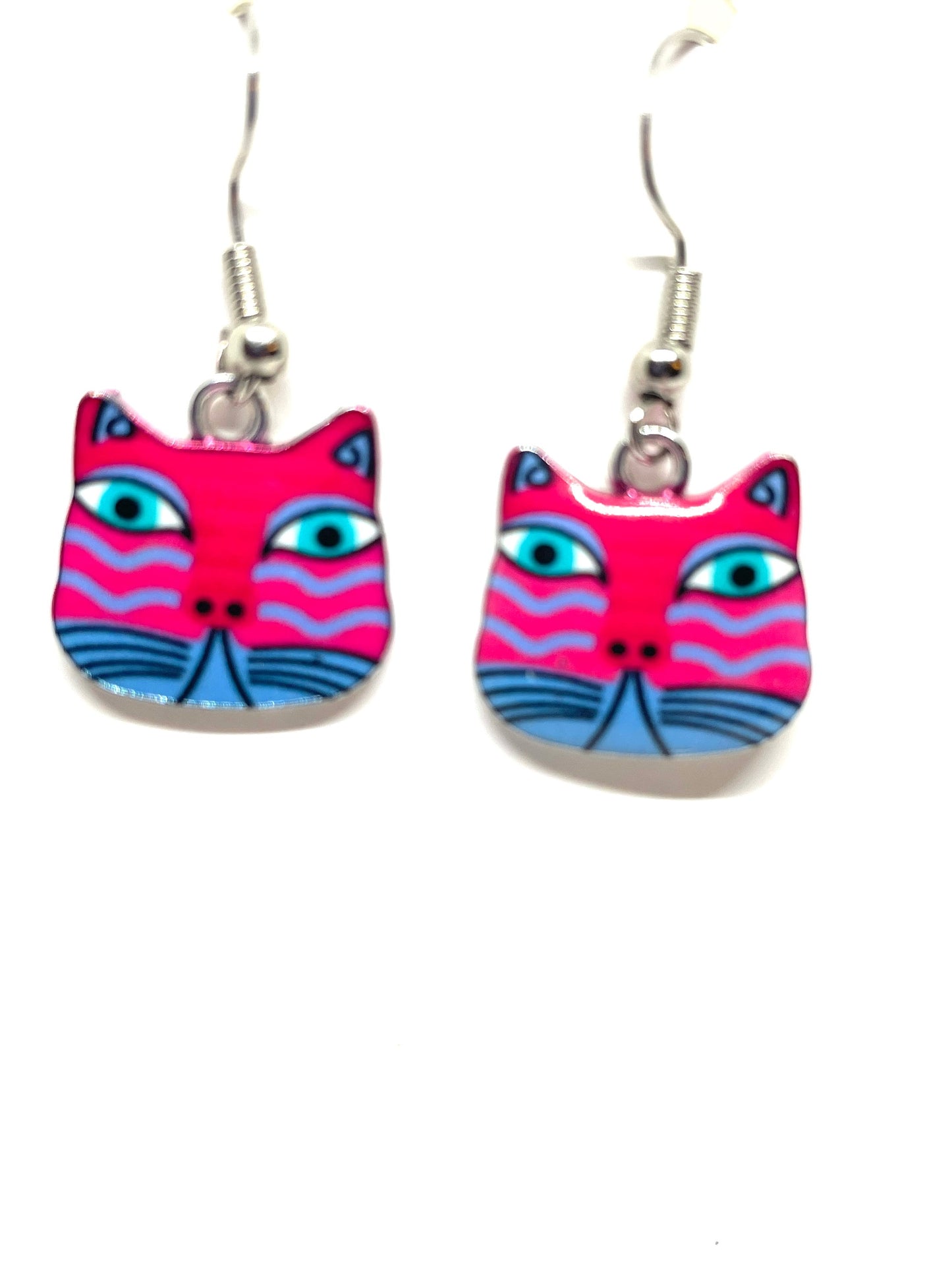 Abstract Cat Earrings, Colorful Cat Earrings, Unique Cat Earrings, Feline Earrings, Kitty Earrings, Dangle Earrings, My Katz Designs