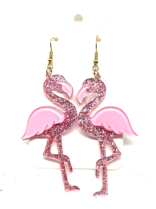 Sparkly Pink Flamingo Earrings, Flamingo Earrings, Bird Earrings, Marine Life Jewelry, Glittery Flamingo Earrings, My Katz Designs