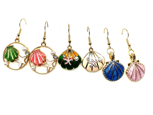 Scallop Shell Earrings, Shell Earrings, Colorful Shell Earrings, Green Earrings, Blue Earrings, Pink Earrings, Ocean themed jewelry