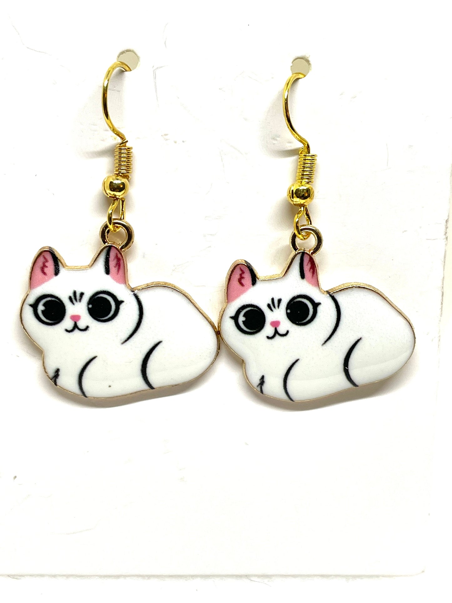 Cuddly Cat Earrings, Black Cat Earrings, White Cat Earrings, Bicolor Cat Earrings, Brown Tabby Cat Earrings, Gray Cat Earrings