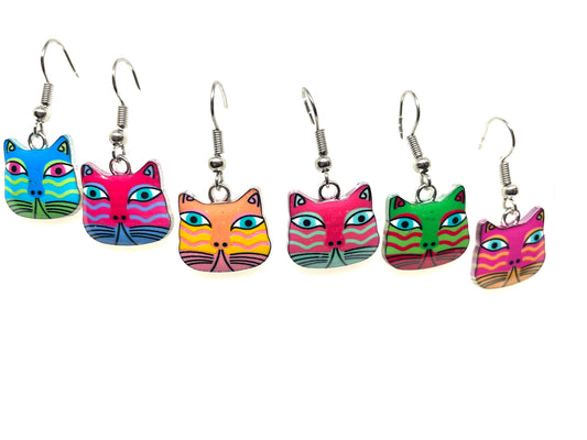 Abstract Cat Earrings, Colorful Cat Earrings, Unique Cat Earrings, Feline Earrings, Kitty Earrings, Dangle Earrings, My Katz Designs