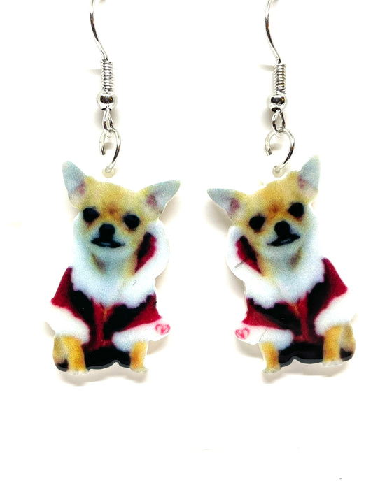 Christmas Chihuahua Earrings, Christmas Earrings, Chihuahua Earrings, Dog Earrings, Puppy Earrings, Chihuahua Jewelry, Dog Jewelry