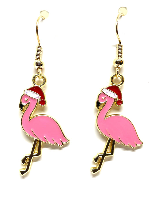 Christmas Flamingo Santa Earrings, Christmas Earrings, Flamingo Earrings, Santa Earrings, Flamingo Earrings, Christmas Jewely