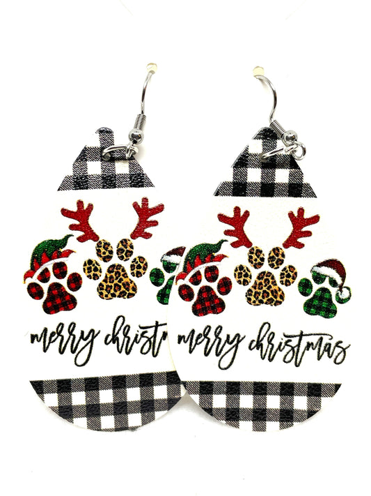 Christmas Pet Earrings, Christmas Paw Print Earrings, Christmas Dog Earrings, Christmas Cat Earrings, Christmas Animal Earrings