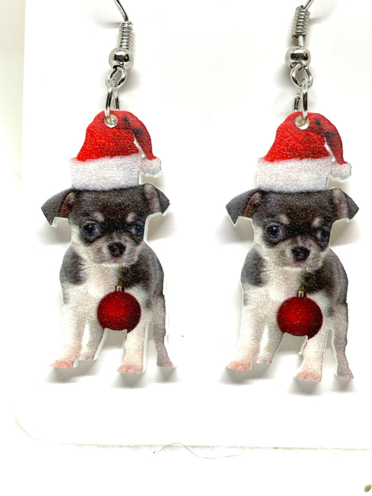 Christmas Puppy Earrings, Christmas Dog earrings, Terrier Earrings, Puppy earrings, Christmas Jewelry, Dog Jewelry, Puppy Jewelry,